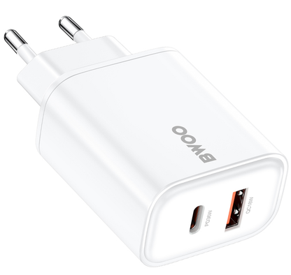 Φορτιστής Δικτύου BWOO CDA207, 36W, 3A, 1 x USB-A - 1 x USB-C, Λευκό