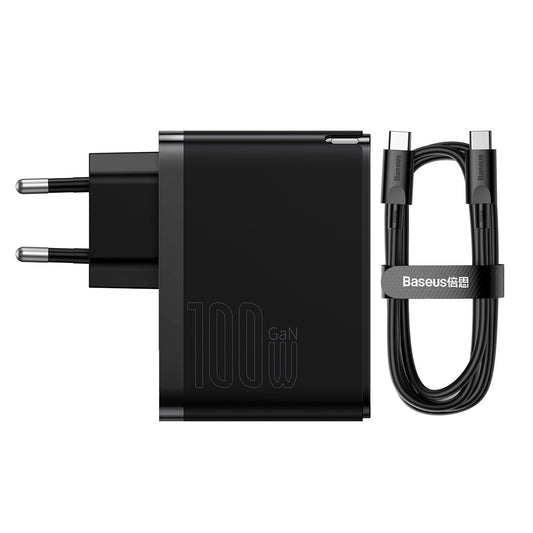 Baseus GaN5 Pro Network Charger with USB-C Cable, 100W, 3A, 1 x USB-A - 1 x USB-C, Black CCGP090201