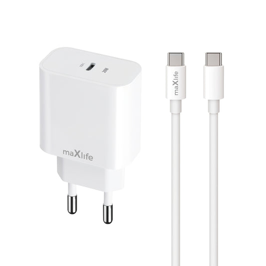 MaXlife MXTC-06-20C USB-C Cable Wall Charger, 20W, 3A, 1 x USB-C, White