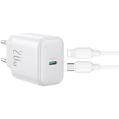 Φορτιστής Δικτύου με Καλώδιο Lightning Joyroom JR-TCF20, 20W, 3A, 1 x USB-C, Λευκό