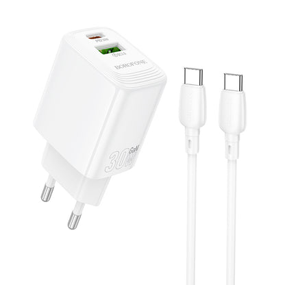 Φορτιστής Δικτύου με Καλώδιο USB-C Borofone BN29 Fuente, 30W, 3A, 1 x USB-A - 1 x USB-C, Λευκό