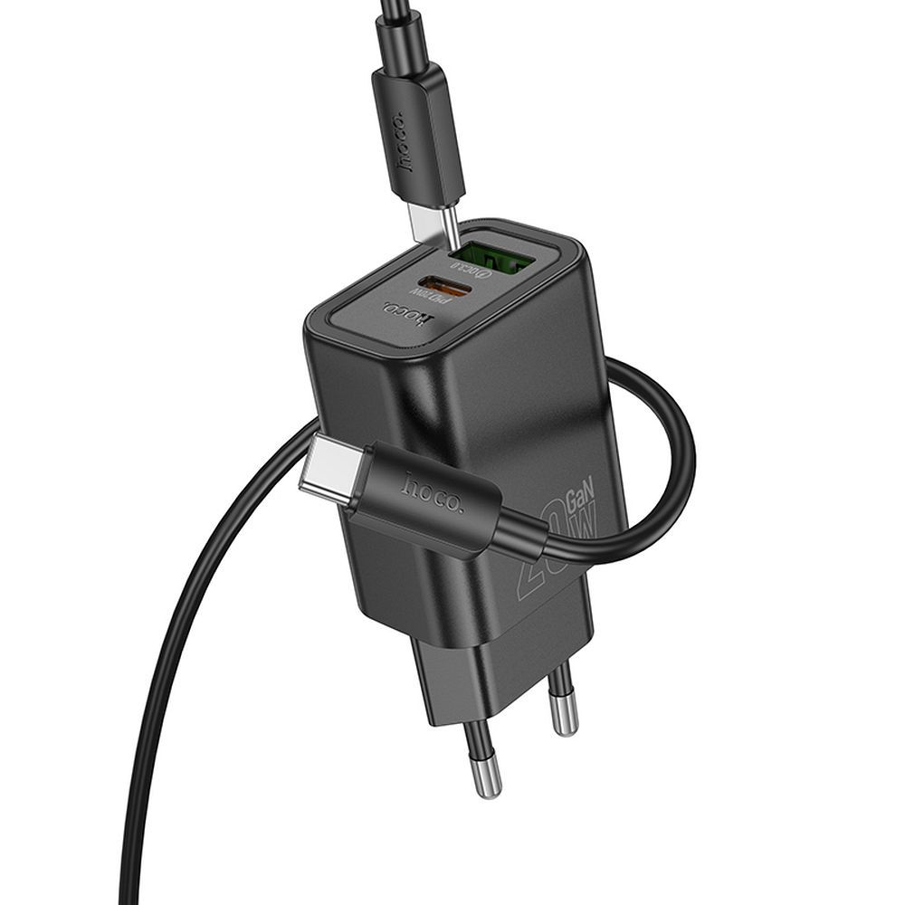 HOCO N61 Network Charger with Lightning Cable, 20W, 3A, 1 x USB-A - 1 x USB-C, Black