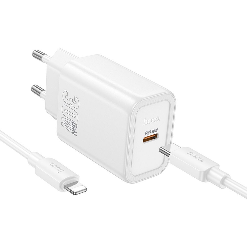 Φορτιστής Δικτύου με Καλώδιο Lightning HOCO N62, 30W, 3A, 1 x USB-C, Λευκό