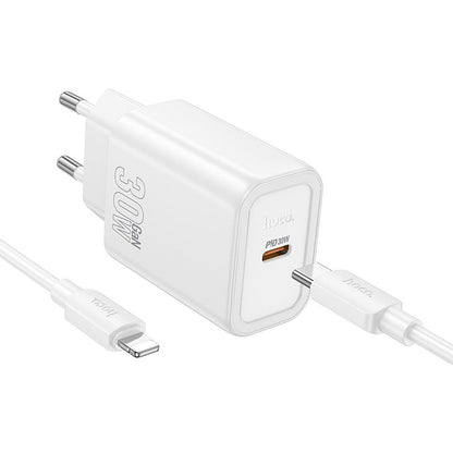 Φορτιστής Δικτύου με Καλώδιο Lightning HOCO N62, 30W, 3A, 1 x USB-C, Λευκό