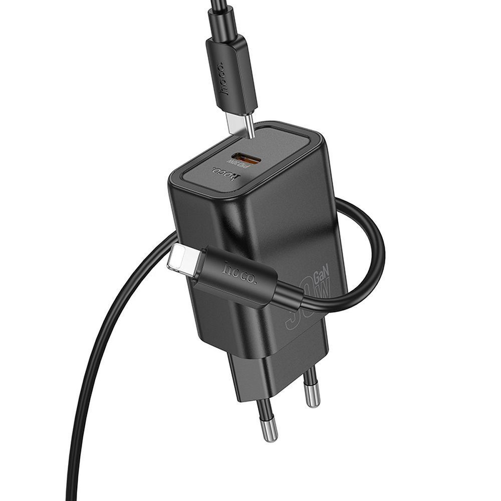 Φορτιστής Δικτύου με Καλώδιο Lightning HOCO N62, 30W, 3A, 1 x USB-C, Μαύρο