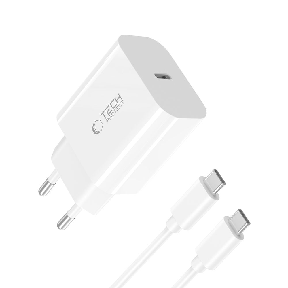 Φορτιστής Δικτύου με Καλώδιο USB-C Tech-Protect NC20W, 20W, 3A, 1 x USB-C, Λευκό