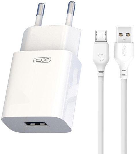 Φορτιστής Δικτύου με Καλώδιο microUSB XO Design L99, 12W, 2.4A, 1 x USB-A, Λευκό