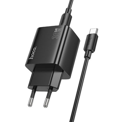 Φορτιστής Δικτύου με Καλώδιο USB-C HOCO N56, 30W, 3A, 2 x USB-A - 2 x USB-C, Μαύρο