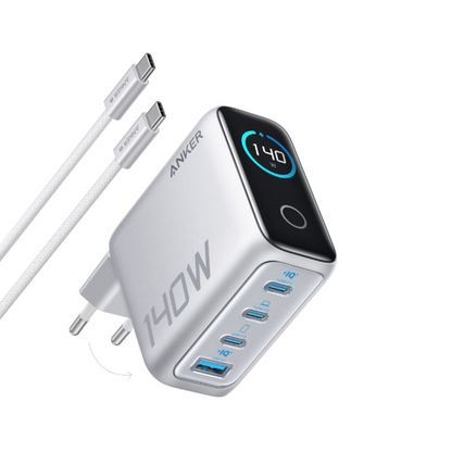 Φορτιστής Δικτύου με Καλώδιο USB-C Anker Zolo, 140W, 5A, 1 x USB-A - 3 x USB-C, Ασημί B2697G41