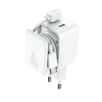 Φορτιστής Δικτύου με Καλώδιο USB-C Joyroom JR-TCL05, 45W, 3A, 2 x USB-C, Λευκό