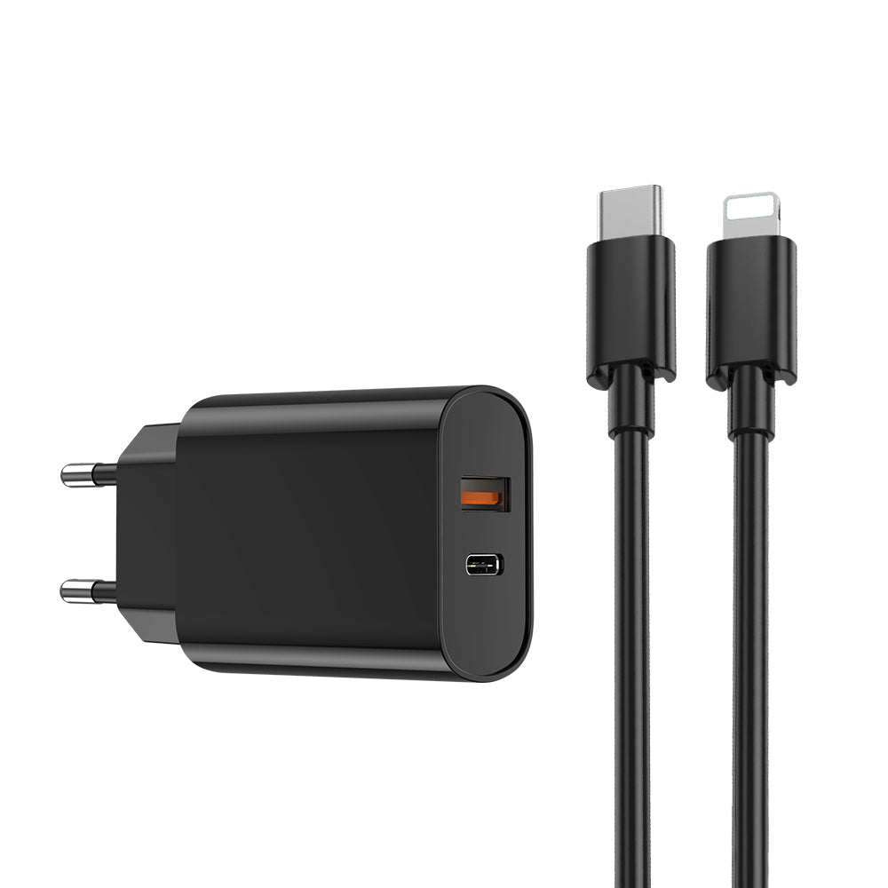 Φορτιστής Δικτύου με Καλώδιο Lightning WiWu Wi-U002, 20W, 3A, 1 x USB-A - 1 x USB-C, Μαύρο