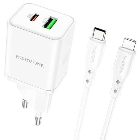 Φορτιστής Δικτύου με Καλώδιο Lightning Borofone BN7, 20W, 3A, 1 x USB-A - 1 x USB-C, Λευκό