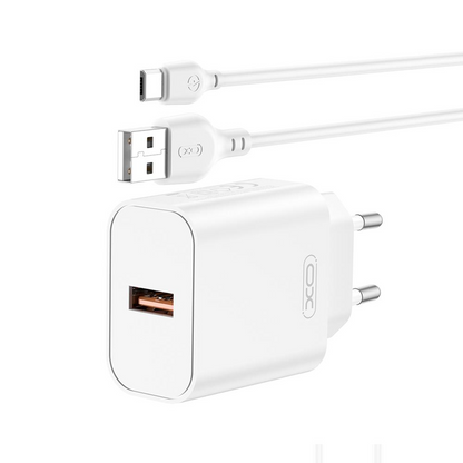Φορτιστής Δικτύου με Καλώδιο USB-C XO Design CE33, 18W, 3A, 1 x USB-A, Λευκό