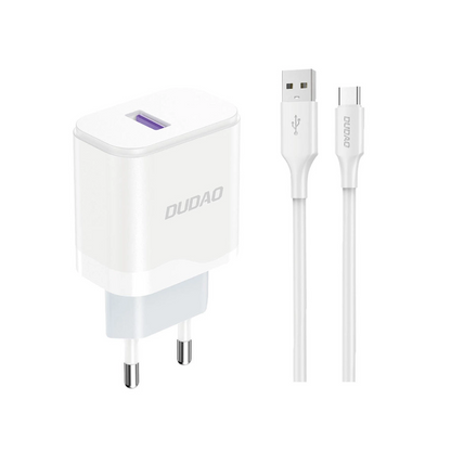 Φορτιστής Δικτύου με Καλώδιο USB-C Dudao A20EU, 18W, 3A, 1 x USB-A, Λευκό
