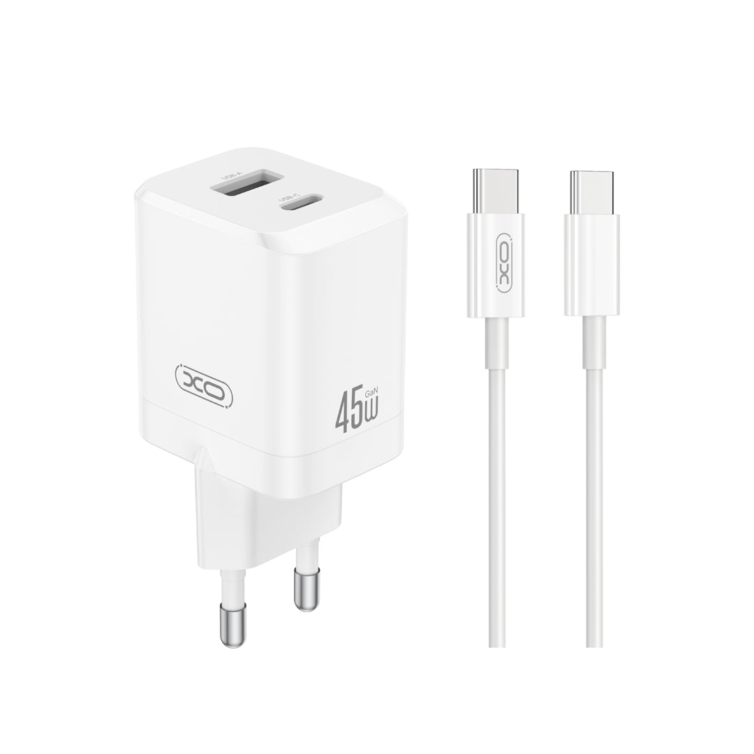 Φορτιστής Δικτύου με Καλώδιο USB-C XO Design CE36, 45W, 3A, 1 x USB-A - 1 x USB-C, Λευκό