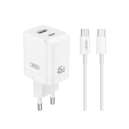 Φορτιστής Δικτύου με Καλώδιο USB-C XO Design CE36, 45W, 3A, 1 x USB-A - 1 x USB-C, Λευκό