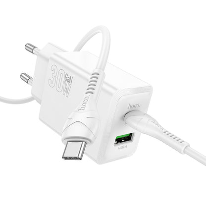 Φορτιστής Δικτύου με Καλώδιο USB-C HOCO N71, 30W, 3A, 1 x USB-A - 1 x USB-C, Λευκό