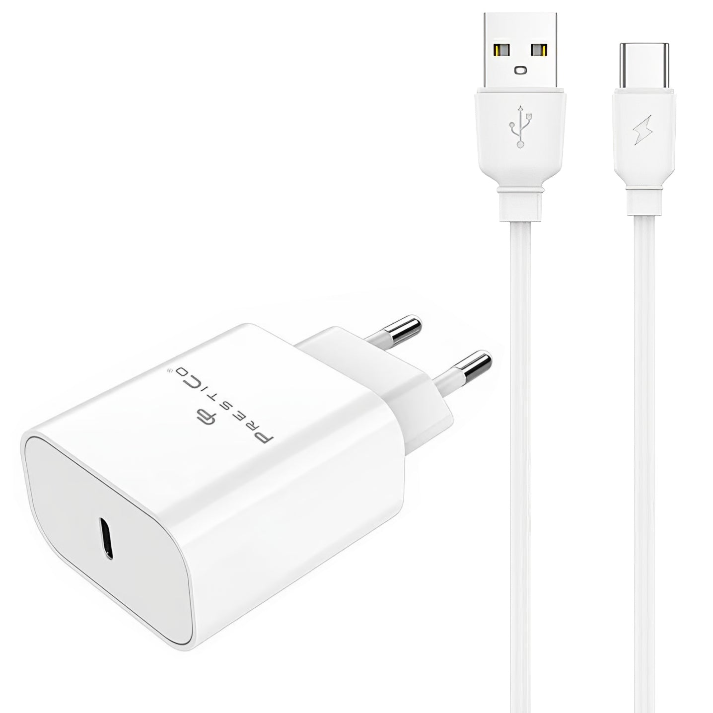 Φορτιστής Δικτύου με Καλώδιο USB-C Prestico F15S-C, 30W, 3A, 1 x USB-C, Λευκό