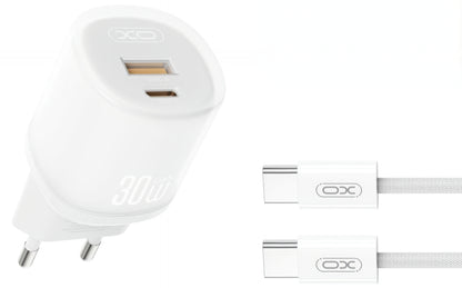 Φορτιστής Δικτύου με Καλώδιο USB-C XO Design L151, 30W, 3A, 1 x USB-A - 1 x USB-C, Λευκό