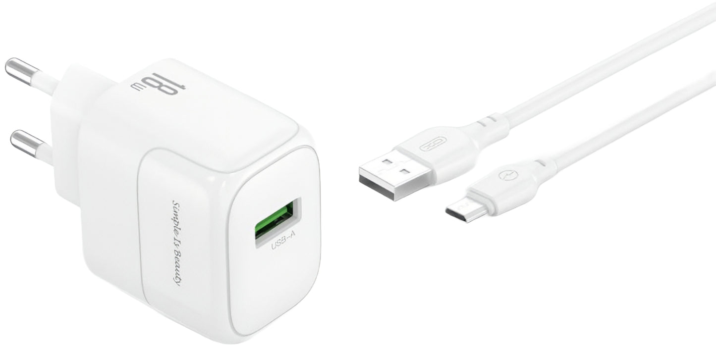 Φορτιστής Δικτύου με Καλώδιο microUSB XO Design L135, 18W, 3A, 1 x USB-A, Λευκό