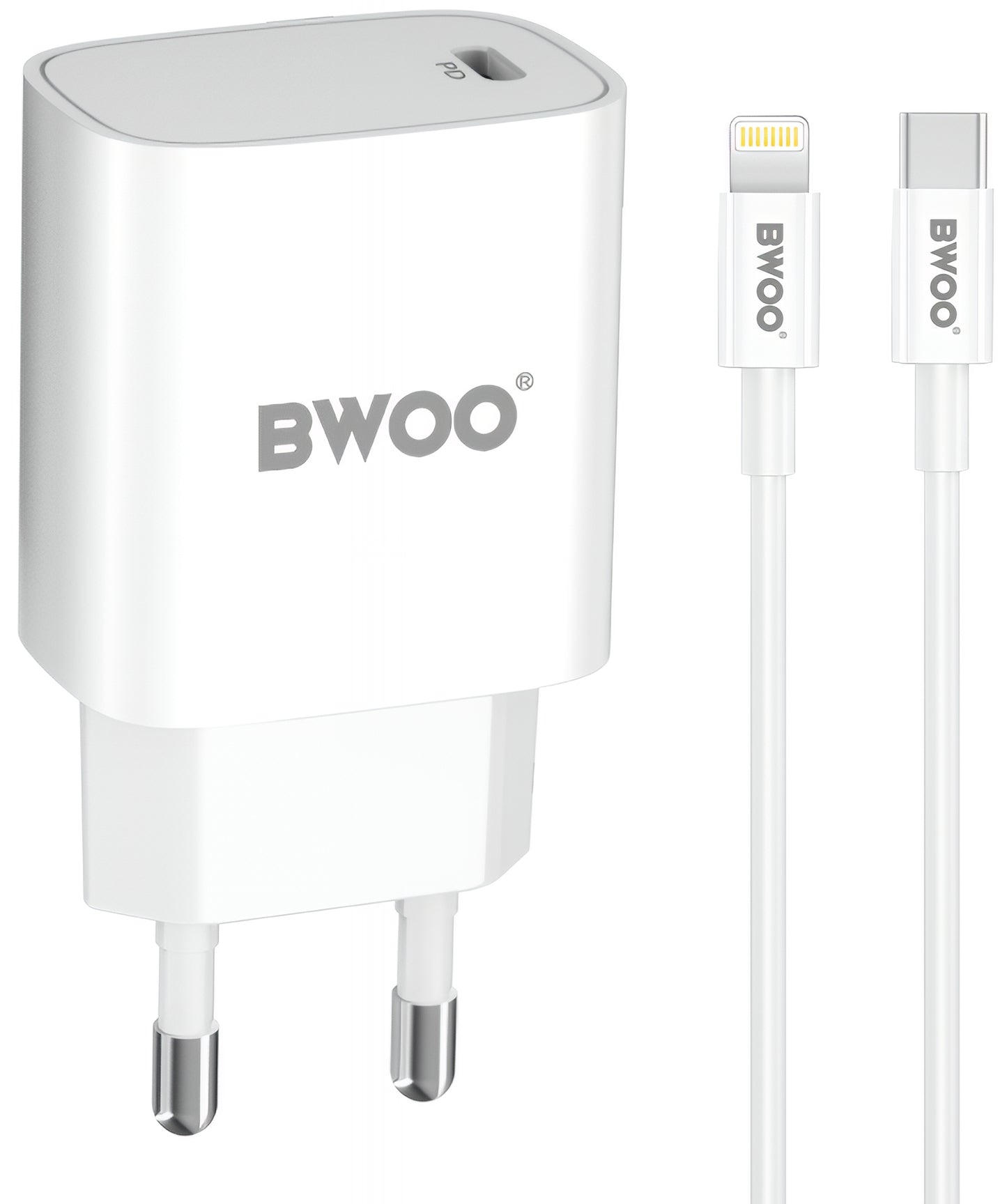 Φορτιστής Δικτύου με Καλώδιο Lightning BWOO CDA159, 20W, 3A, 1 x USB-C, Λευκό