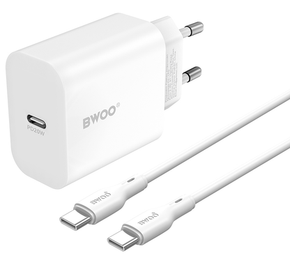 Φορτιστής Δικτύου με Καλώδιο USB-C BWOO CDA233, 20W, 3A, 1 x USB-C, Λευκό