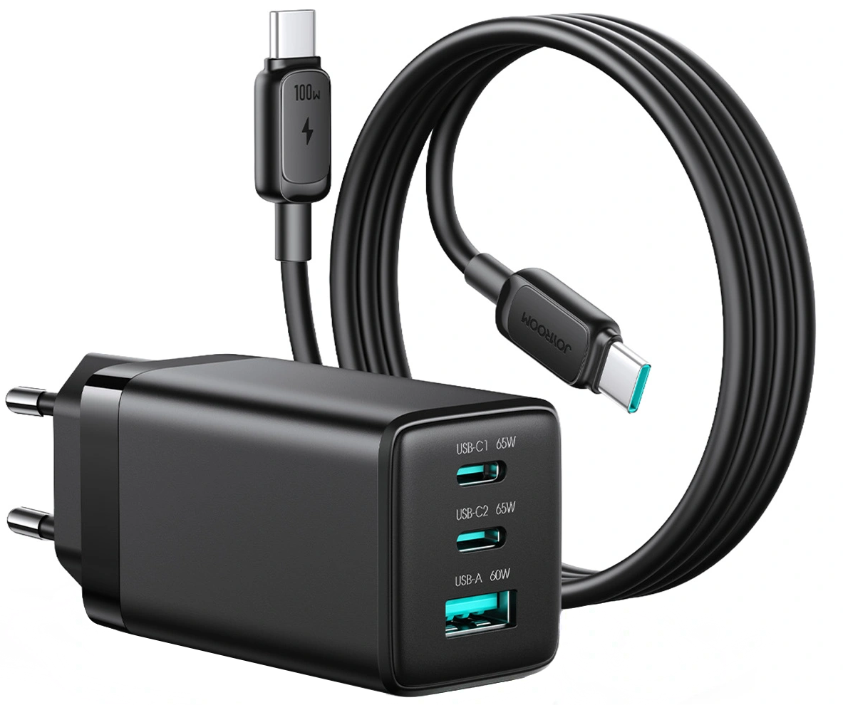 Joyroom JR-TG10 USB-C Cable Wall Charger, 65W, 3.25A, 1 x USB-A - 2 x USB-C, Black