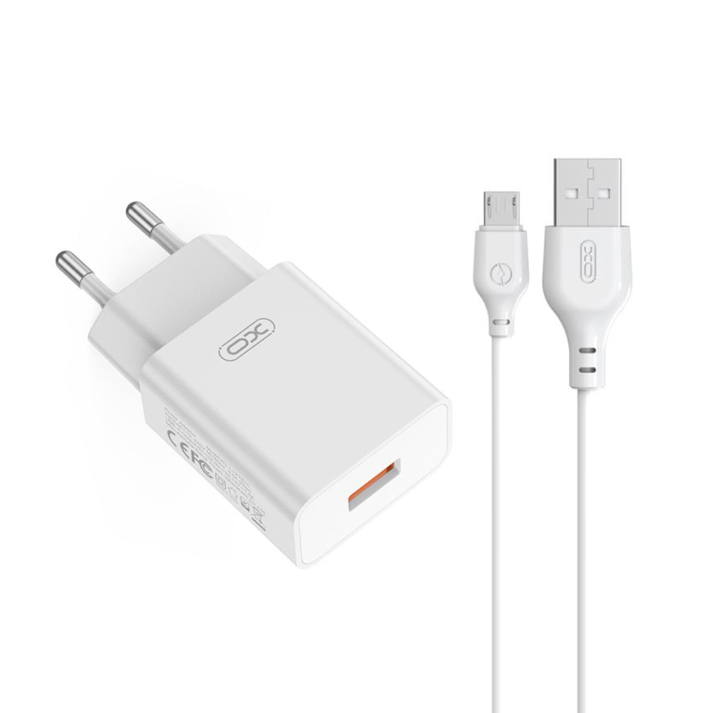 XO Design L127 MicroUSB Cable Wall Charger, 18W, 3A, 1 x USB-A, White