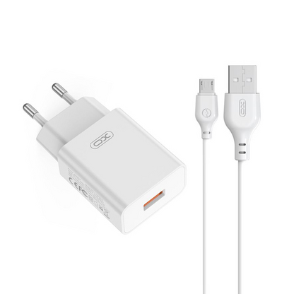 XO Design L127 MicroUSB Cable Wall Charger, 18W, 3A, 1 x USB-A, White