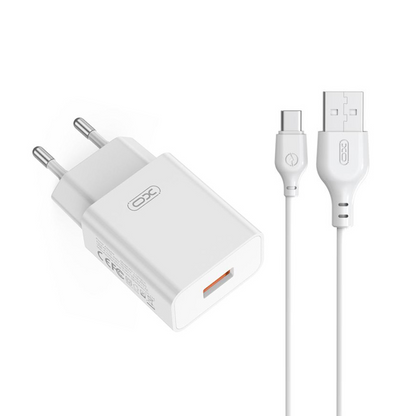 XO Design L127 USB-C Cable Wall Charger, 18W, 3A, 1 x USB-A, White