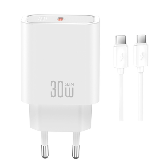 Φορτιστής Δικτύου με Καλώδιο USB-C XO Design CE41, 30W, 3A, 1 x USB-C, Λευκό
