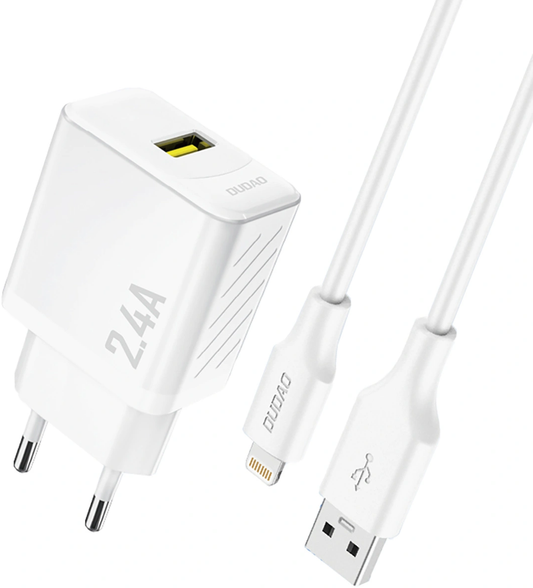 Φορτιστής πρίζας με καλώδιο Lightning Dudao A23LEU, 12W, 2.4A, 1 x USB-A, Λευκός