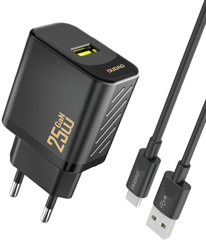 Dudao A27STEU USB-C Cable Wall Charger, 25W, 3A, 1 x USB-A, Black
