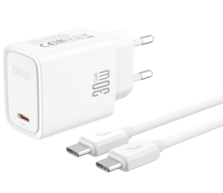 Φορτιστής δικτύου με καλώδιο USB-C XO Design CE53, 30W, 3A, 1 x USB-C, λευκό