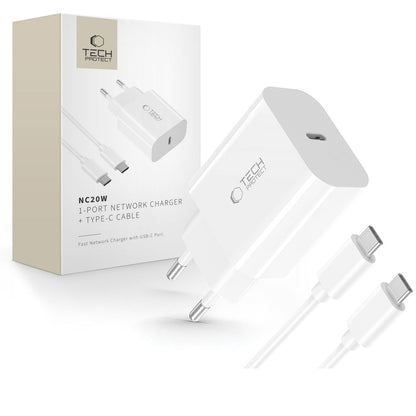Φορτιστής Δικτύου με Καλώδιο USB-C Tech-Protect NC20W, 20W, 3A, 1 x USB-C, Λευκό
