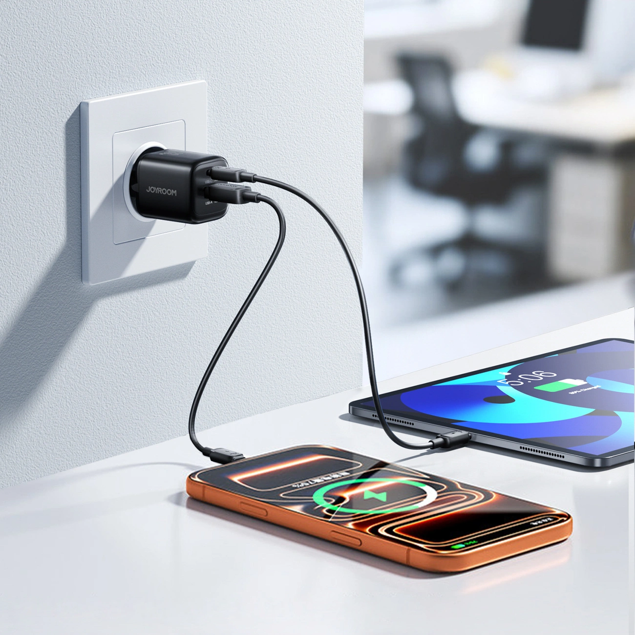 Φορτιστής Δικτύου με Καλώδιο USB-C Joyroom JR-TG7, 33W, 3A, 1 x USB-A - 1 x USB-C, Μαύρο