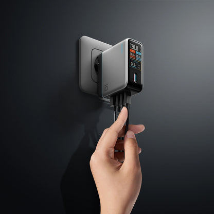 Φορτιστής Δικτύου με Καλώδιο USB-C Cuktech AD1204U Οθόνη, 120W, 6A, 1 x USB-A - 2 x USB-C, Ασημί