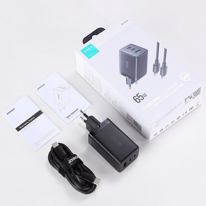 Φορτιστής Δικτύου με Καλώδιο USB-C Joyroom TCG01, 65W, 3.25A, 1 x USB-A - 2 x USB-C, Μαύρο
