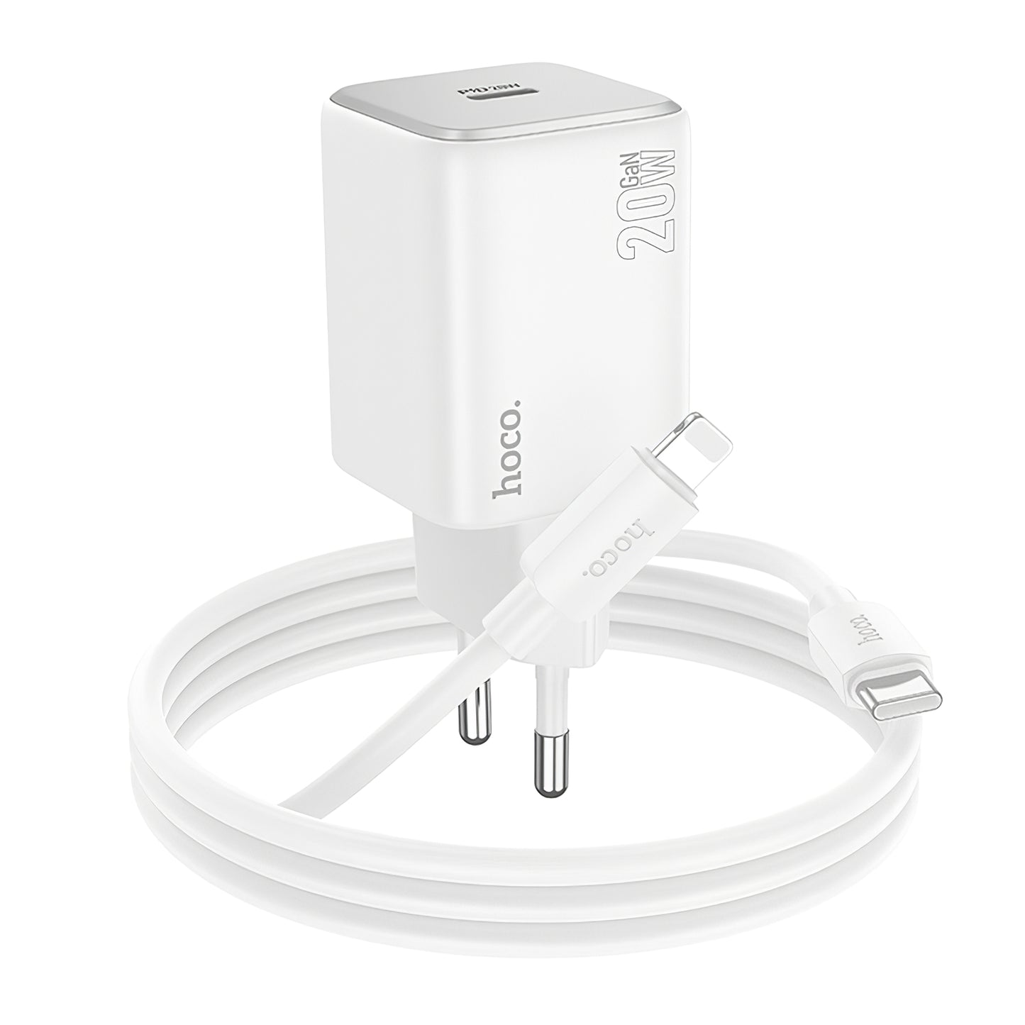 Φορτιστής Δικτύου με Καλώδιο Lightning HOCO N40, 20W, 3A, 1 x USB-C, Λευκό