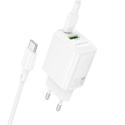 Φορτιστής Δικτύου με Καλώδιο USB-C Borofone BN29 Fuente, 30W, 3A, 1 x USB-A - 1 x USB-C, Λευκό