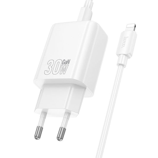 Φορτιστής Δικτύου με Καλώδιο Lightning HOCO N62, 30W, 3A, 1 x USB-C, Λευκό