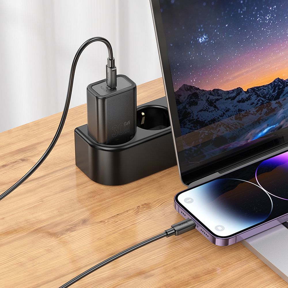 Φορτιστής Δικτύου με Καλώδιο Lightning HOCO N62, 30W, 3A, 1 x USB-C, Μαύρο