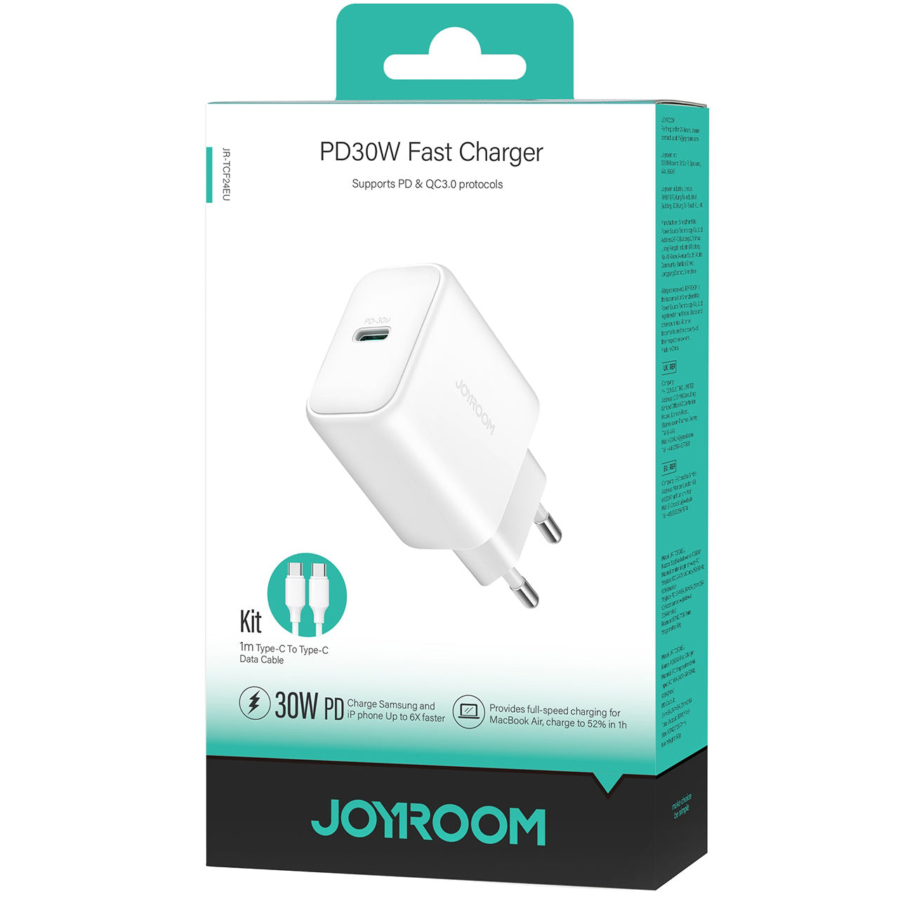 Φορτιστής Δικτύου με Καλώδιο USB-C Joyroom JR-TCF24, 30W, 3A, 1 x USB-C, Λευκό