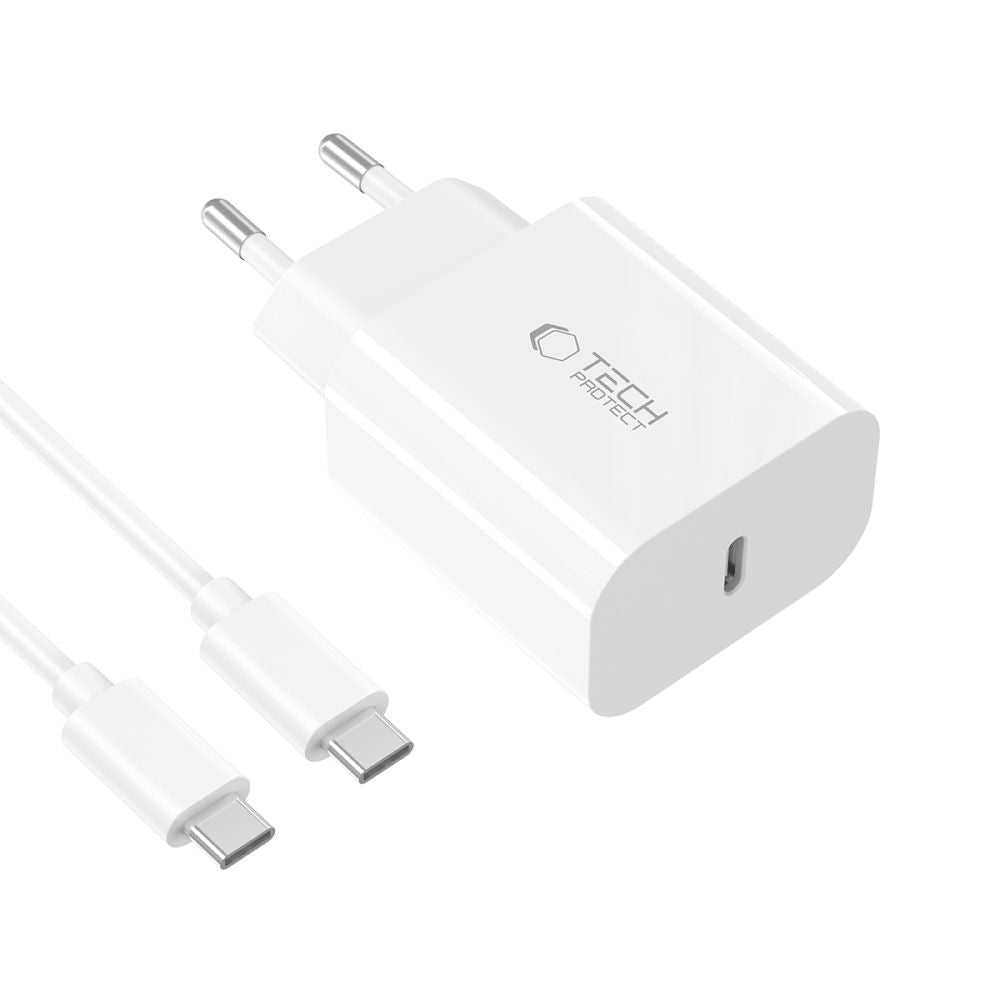 Φορτιστής Δικτύου με Καλώδιο USB-C Tech-Protect NC20W, 20W, 3A, 1 x USB-C, Λευκό