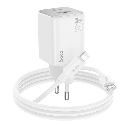 Network Charger with Lightning Cable HOCO N41, 20W, 3A, 1 x USB-A - 1 x USB-C, White