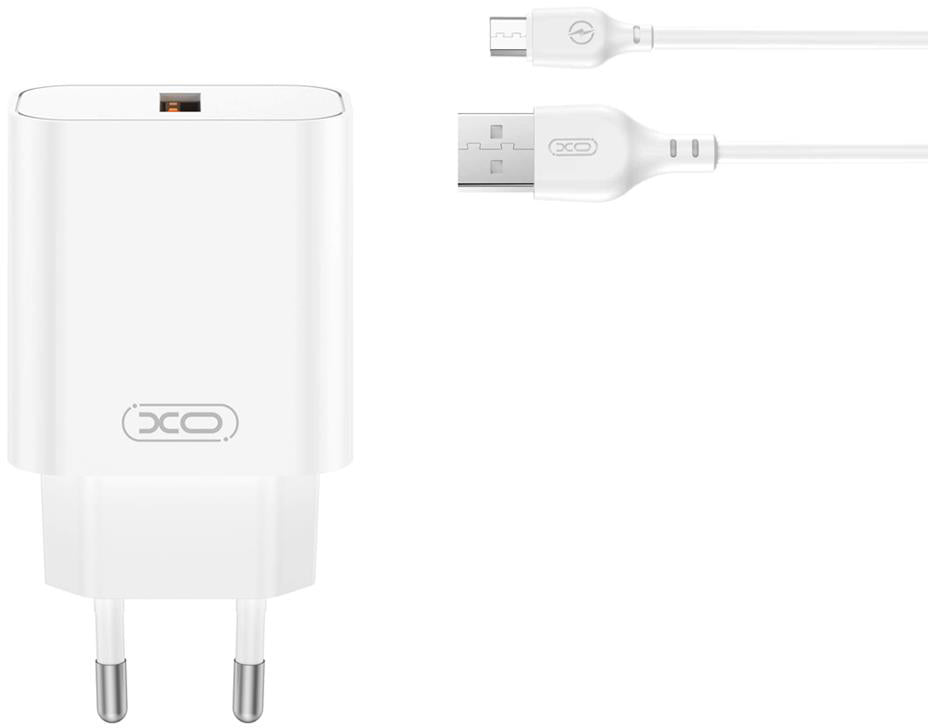 Φορτιστής Δικτύου με Καλώδιο microUSB XO Design CE33, 18W, 3A, 1 x USB-A, Λευκό