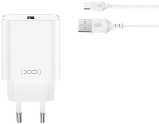 Φορτιστής Δικτύου με Καλώδιο microUSB XO Design CE33, 18W, 3A, 1 x USB-A, Λευκό