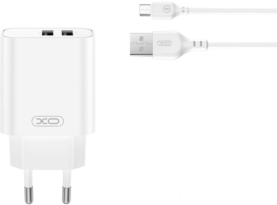 Φορτιστής Δικτύου με Καλώδιο microUSB XO Design CE34, 12W, 2.4A, 2 x USB-A, Λευκό