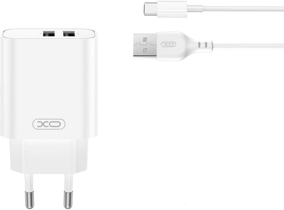 Φορτιστής Δικτύου με Καλώδιο USB-C XO Design CE34, 12W, 2.4A, 2 x USB-A, Λευκό