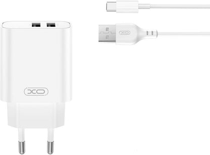 Φορτιστής Δικτύου με Καλώδιο USB-C XO Design CE34, 12W, 2.4A, 2 x USB-A, Λευκό